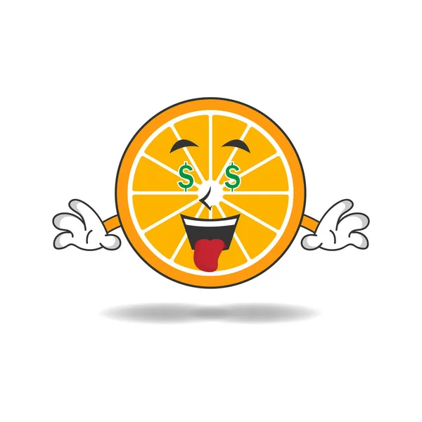 橙色吉祥物人物 有赚钱的表情 — 图库矢量图片