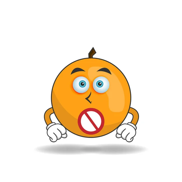 Die Orangefarbene Maskottchen Figur Mit Sprachlosem Gesichtsausdruck — Stockvektor