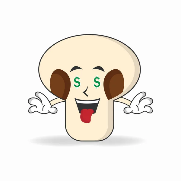 蘑菇吉祥物特征与赚钱的表达 — 图库矢量图片
