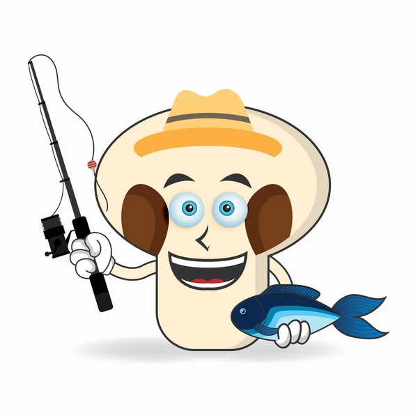 Personagem Mascote Cogumelos Pesca — Vetor de Stock