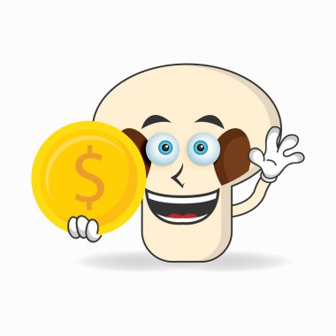 Mantar maskotu karakteri bozuk para tutuyor.