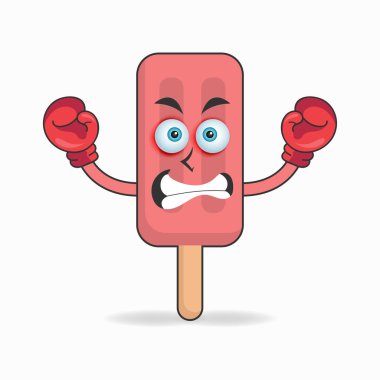 Kırmızı Dondurma maskotu, boks kıyafeti giymiş..