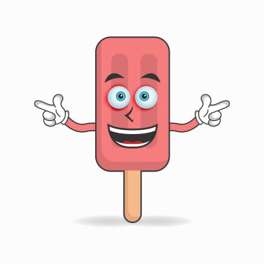Gülümseyen yüzü olan kırmızı dondurma maskotu karakteri.