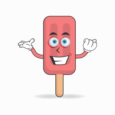 Gülümseyen yüzü olan kırmızı dondurma maskotu karakteri.