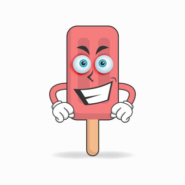 Gülümseyen yüzü olan kırmızı dondurma maskotu karakteri.