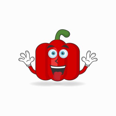 Kırmızı biber maskotu, gülen surat ve dilli..