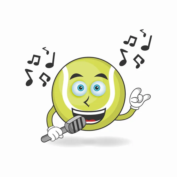Tennis Ball Mascot Character Singing — Stock Vector