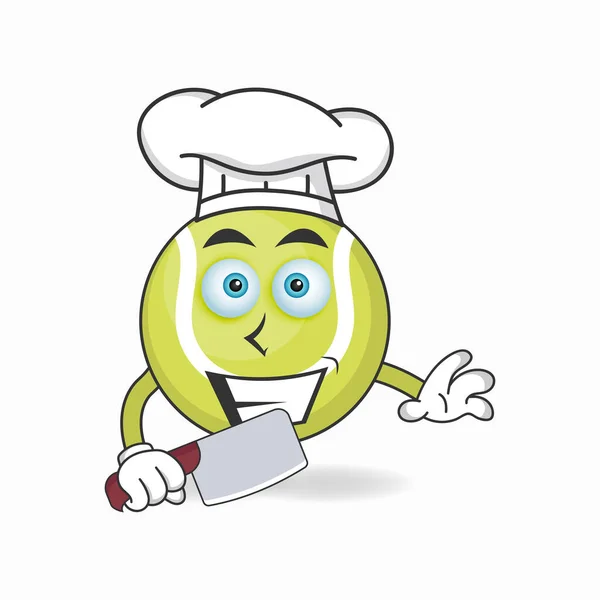 Personaje Mascota Pelota Tenis Convierte Chef — Vector de stock