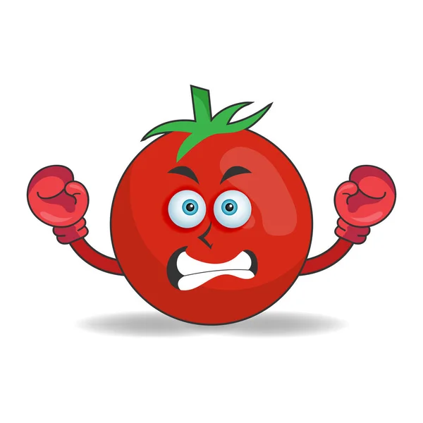 Pomidorowy Charakter Maskotki Sprzętem Bokserskim — Wektor stockowy