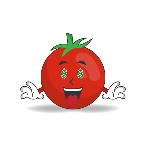 Pomidorowy Charakter Maskotki Wyrażeniem Zarabiania Pieniędzy — Wektor stockowy