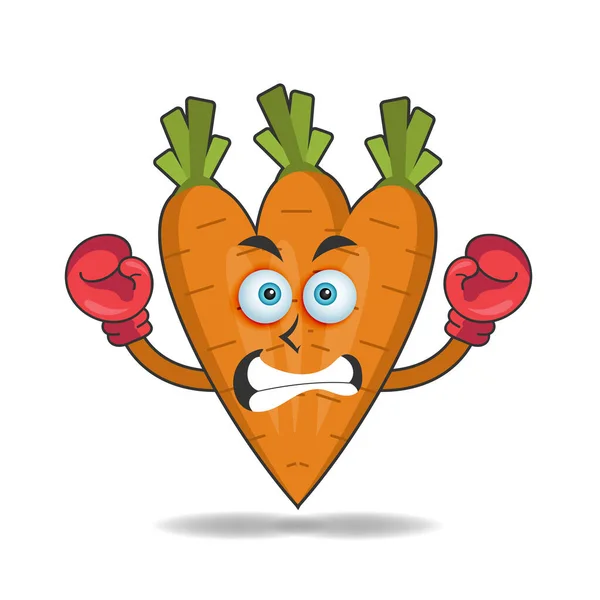 Carrot Mascot Character Boxing Gear — Stock Vector