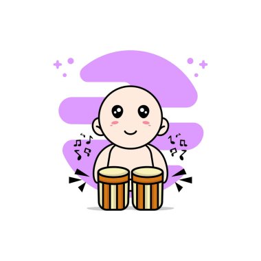 Davul çalan şirin bir bebek. Karakter tasarımı. Maskot tasarımı konsepti
