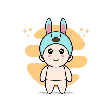 Tavşan kostümü giyen sevimli bir bebek karakteri. Maskot tasarımı konsepti