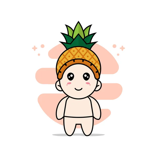 漂亮的婴儿角色设计穿着菠萝帽服装 吉祥物设计理念 — 图库矢量图片
