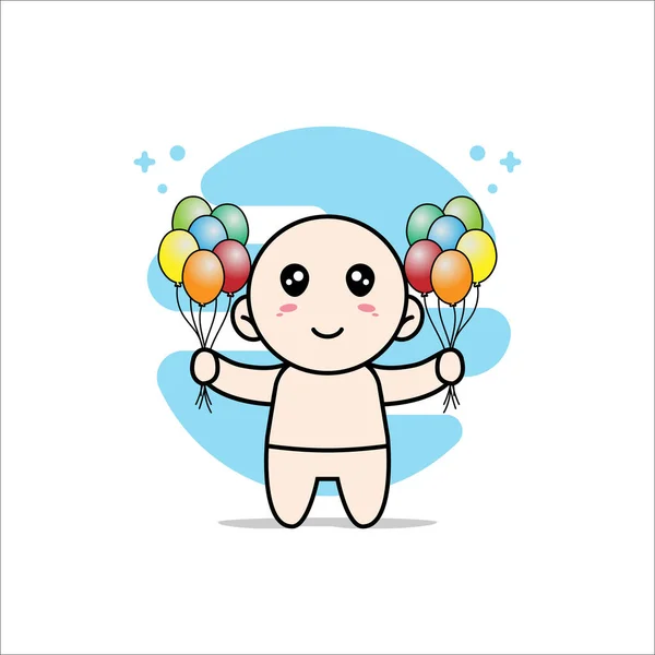 Cute Baby Character Holding Balloon Mascot Design Concept — Stock Vector