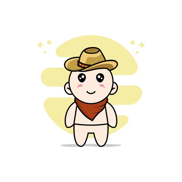 Personagem Bebê Bonito Vestindo Traje Cowboy Conceito Design Mascote — Vetor de Stock