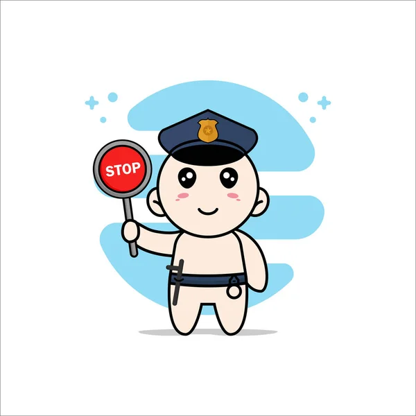 Personagem Bebê Bonito Vestindo Traje Polícia Conceito Design Mascote — Vetor de Stock