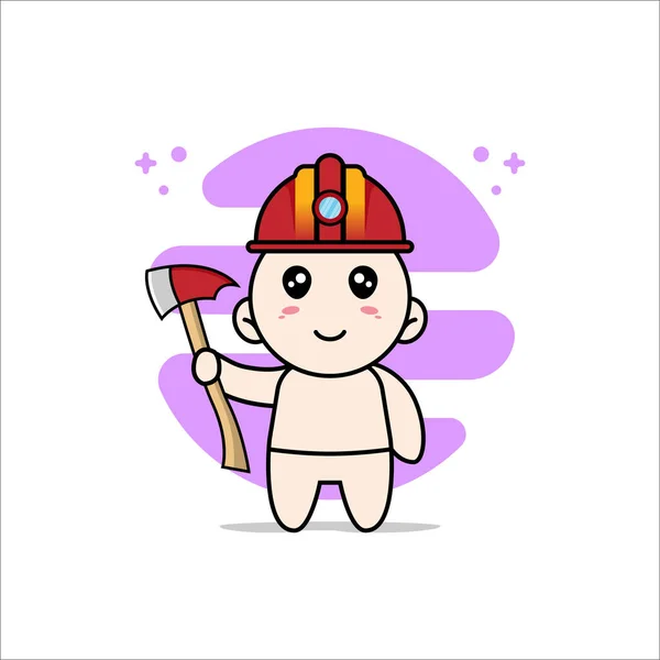 Cute Baby Character Wearing Miners Costume Mascot Design Concept — Stock Vector