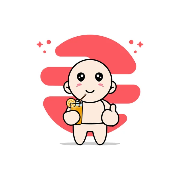 Cute Baby Character Holding Cup Juice Mascot Design Concept — Stock Vector