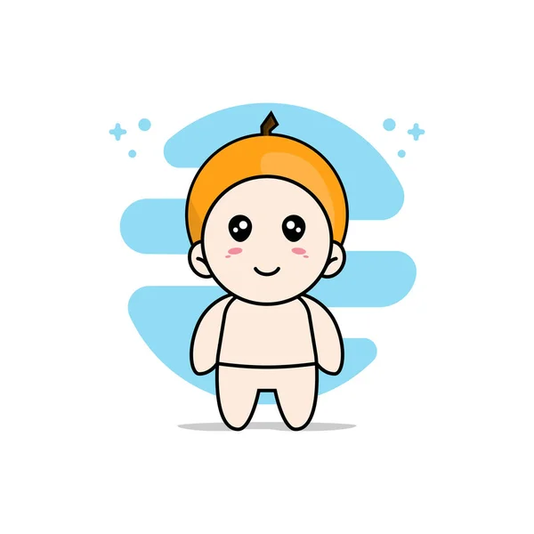 Turuncu Kostüm Giyen Sevimli Bir Bebek Karakteri Maskot Tasarımı Konsepti — Stok Vektör