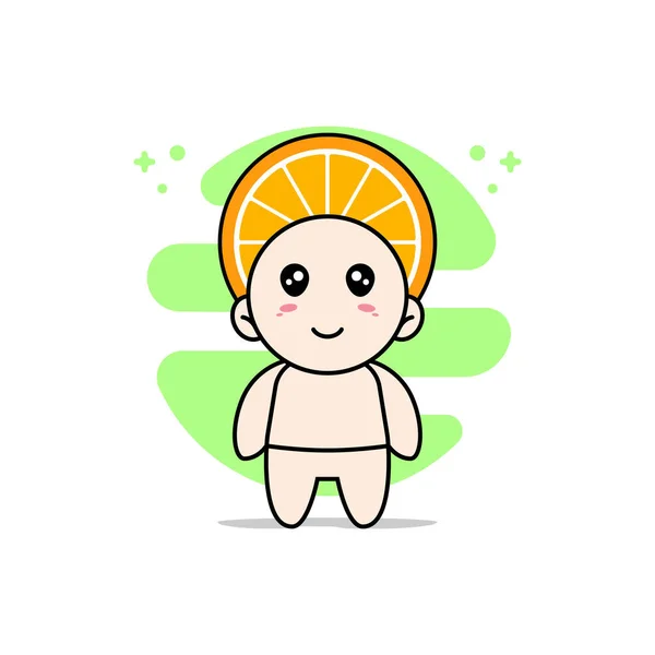 Cute Baby Character Wearing Orange Costume Mascot Design Concept — Stock Vector