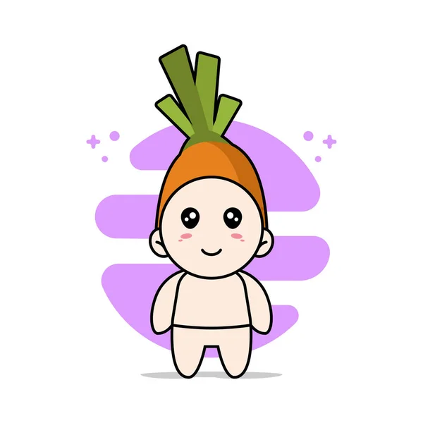 Милий Дитячий Персонаж Морквяному Костюмі Концепція Дизайну Талісмана — стоковий вектор