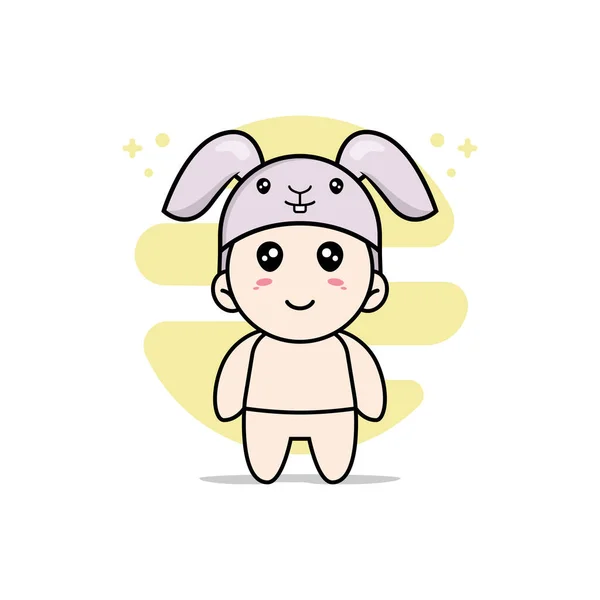 Cute Baby Character Wearing Rabbit Costume Mascot Design Concept — Stock Vector