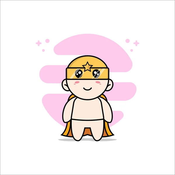 Cute Baby Character Wearing Superhero Costume Mascot Design Concept — Stock Vector