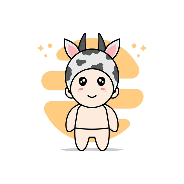 Mignon Personnage Bébé Portant Costume Vache Concept Mascotte — Image vectorielle