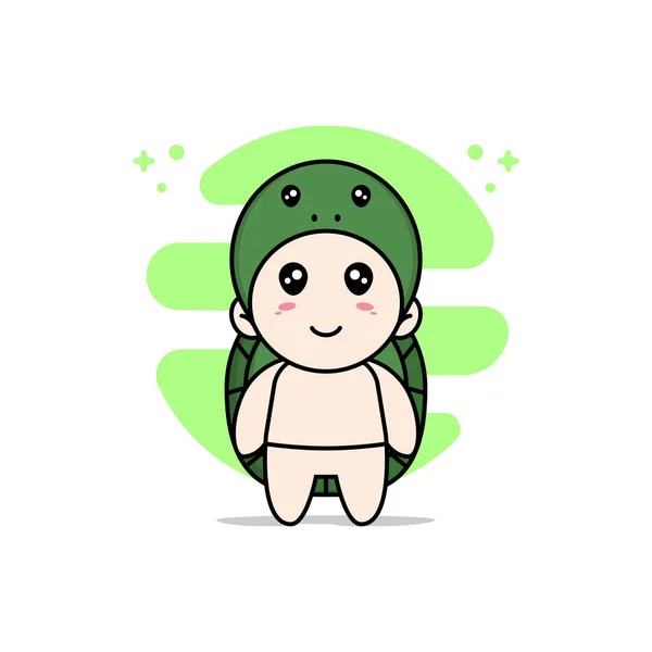Personagem Bonito Bebê Vestindo Traje Tartaruga Conceito Design Mascote — Vetor de Stock