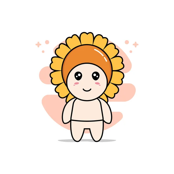 Mignon Personnage Bébé Portant Costume Tournesol Concept Mascotte — Image vectorielle