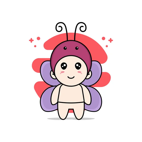 Cute Baby Character Wearing Butterfly Costume Mascot Design Concept — Stock Vector