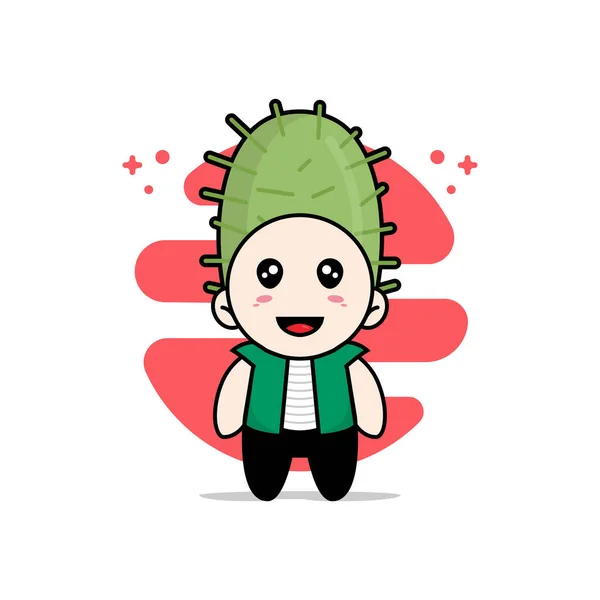 Mignon Personnage Homme Portant Costume Cactus Concept Mascotte — Image vectorielle