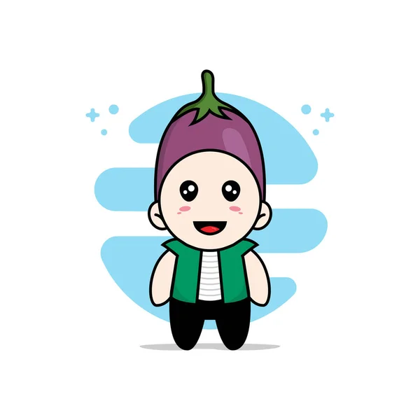 Cute Men Character Wearing Eggplant Costume Mascot Design Concept — Stock Vector