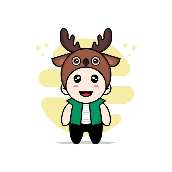 Cute Men Character Wearing Deer Costume Mascot Design Concept — Stock Vector