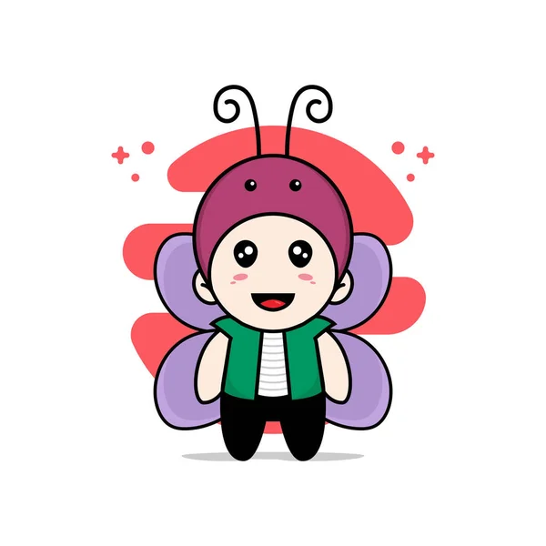 Cute Men Character Wearing Butterfly Costume Mascot Design Concept — Stock Vector