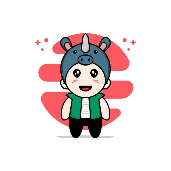 Mignon Personnage Homme Portant Costume Rhinocéros Concept Mascotte — Image vectorielle