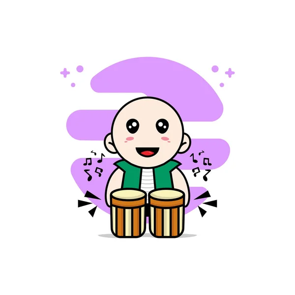 Homens Bonitos Tocando Bateria Design Personagem Conceito Design Mascote —  Vetores de Stock