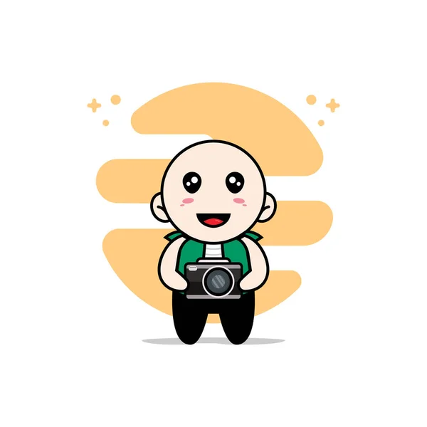 Cute Men Character Holding Camera Mascot Design Concept — Stock Vector