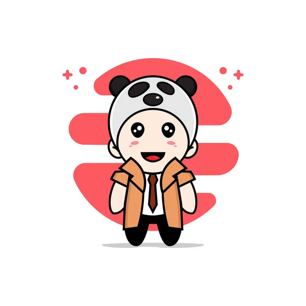 Lindo Personaje Detective Vistiendo Traje Panda Concepto Diseño Mascotas — Vector de stock