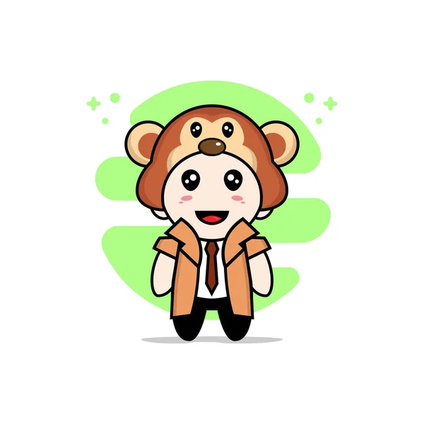 Mignon Personnage Détective Portant Costume Singe Concept Mascotte — Image vectorielle