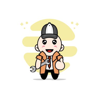 Mekanik kostüm giyen sevimli bir dedektif tasarımı. Maskot tasarımı konsepti