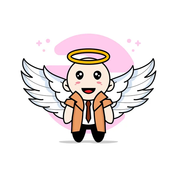 Cute Detective Character Wearing Angel Costume Mascot Design Concept — Stock Vector