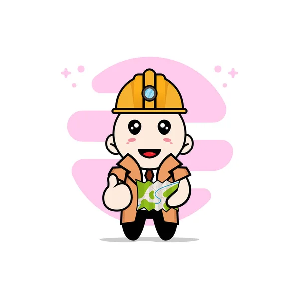 Cute Detective Character Wearing Construction Worker Costumes Mascot Design Concept — Stock Vector