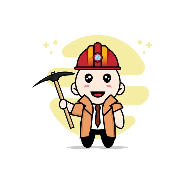 Cute Detective Character Wearing Miners Costume Mascot Design Concept — Stock Vector