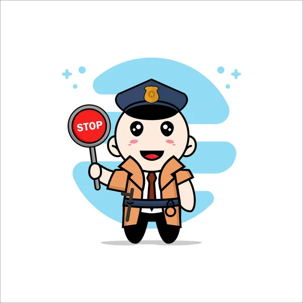 Personagem Detetive Bonito Vestindo Traje Polícia Conceito Design Mascote — Vetor de Stock
