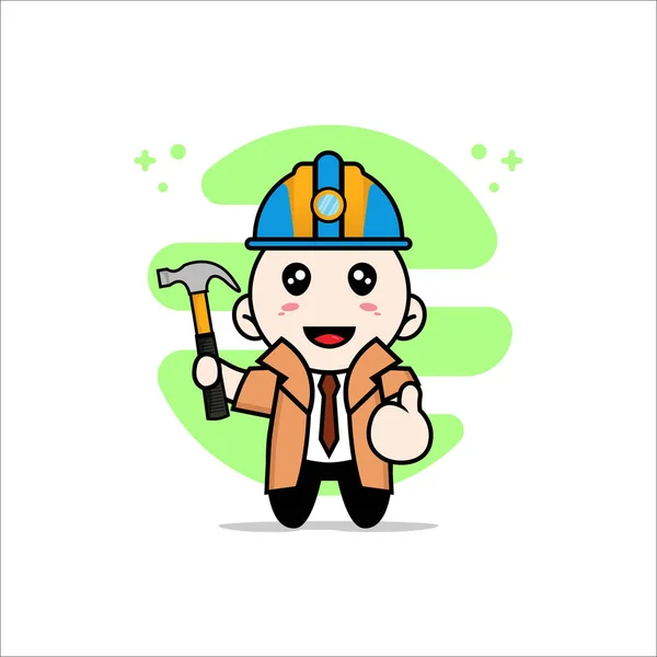 Cute Detective Character Wearing Builder Costume Mascot Design Concept — Stock Vector