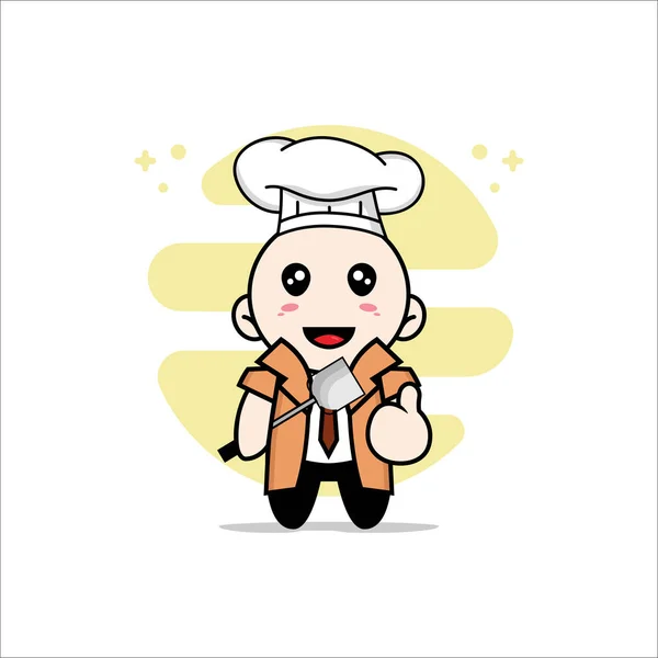 Cute Detective Character Wearing Chef Costume Mascot Design Concept — Stock Vector