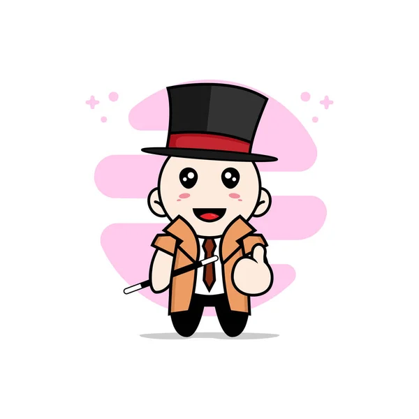 Cute Detective Character Wearing Magician Costume Mascot Design Concept — Stock Vector