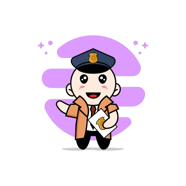 Personagem Detetive Bonito Vestindo Traje Polícia Conceito Design Mascote — Vetor de Stock